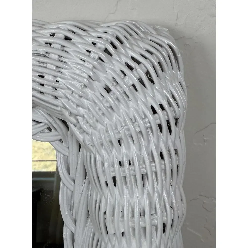 Vintage Boho White Wicker Wall Mirror Rectangle Cottagecore 16”x12” Hong Kong